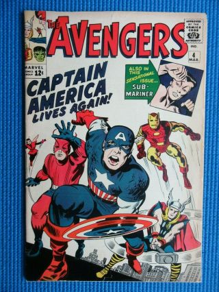 Avengers 4 - (fn, ) - 1st Silver Age App Of Captain America,  Sub - Mariner,  Thor