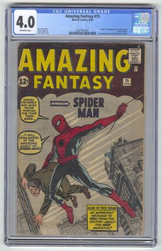 Fantasy 15 Cgc 4.  0 Vintage Marvel Comic Mega Key 1st Spider - Man Ditko