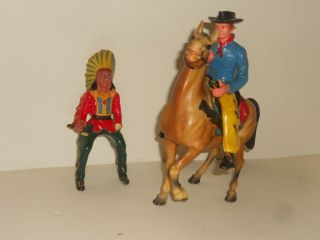 Vintage Plastic Horse & Rider & Indian Chief Rider Hong Kong