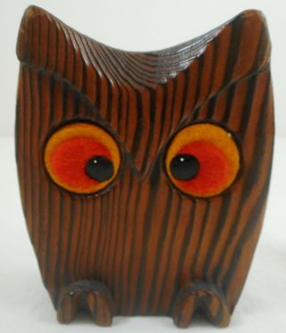 Vintage Mid Century Modern Witco Carved Owl Burned Wood Figurine 4 "