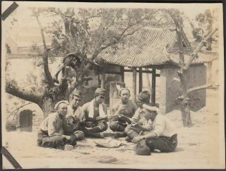 C8 China Exp.  Japanese Army Photo Soldiers Drinking Sake By Riverside House