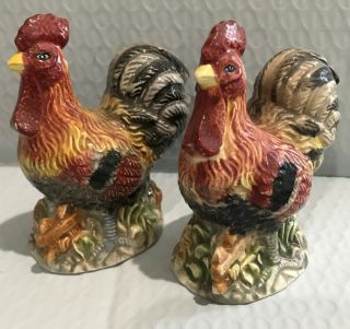 Rooster Salt And Pepper Shakers Set By Gkao Ceramic Figurine Home Kitchen Decor