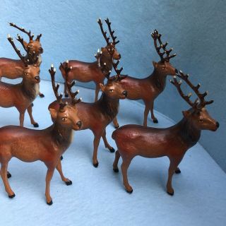 7 Reindeer,  Vintage German Composition Holiday,  3 " Long