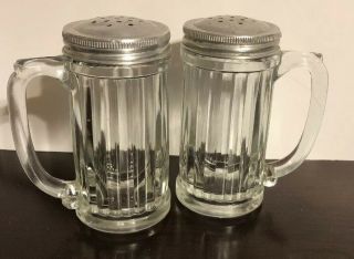 Vintage Glass Salt & Pepper Shakers W/ Aluminum Tops