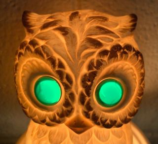 Vintage Norcrest Owl Nightlight Lamp Ceramic Japan Greenglass Eyes 5 "