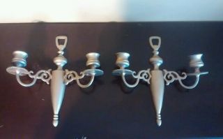 Set Of 2 Brass Metal Wall Hanging Sconces Or Candle Holders