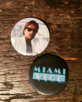 Vintage Miami Vice 1 1/4 Inch Button Pins - 1984 Universal Studios