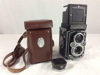 Vintage Franke & Heidecke Rolleiflex Synchro - Compur Tlr Camera With Leather Case
