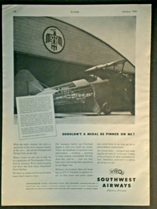 1944 Southwest Airways Pt - 17 Air Trainer Plane Aff Wwii Vintage Trade Print Ad