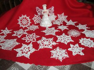 Hand Crocheted Snowflakes 3 - 4 " 23 Total,  6 " Crocheted Angel.