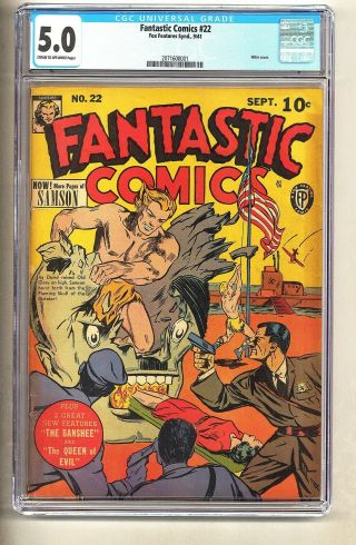 Fantastic Comics 22 (cgc 5.  0) C - O/w Pages; Hitler Cover; Fox; 1941 (c 26189)