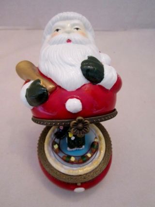 Musical Animated Santa Trinket Box Moving Sleigh Inside Porcelain Mr Christmas