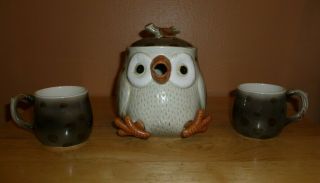 Vintage Fitz and Floyd Owl Teapot with lid and 2 teacups - 1978 Ceramic Japan 2