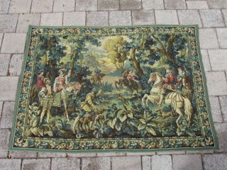 Vintage Flemish/ French Aubusson Tapestry Wall Hanging Of Falconry Hunting Scene