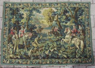 Vintage Flemish/ French Aubusson Tapestry Wall Hanging of Falconry Hunting Scene 2