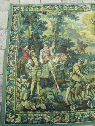 Vintage Flemish/ French Aubusson Tapestry Wall Hanging of Falconry Hunting Scene 3