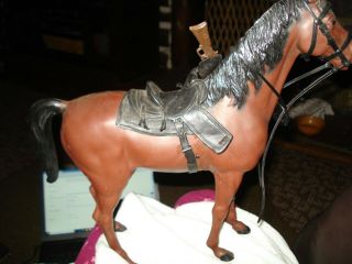 Vintage Marx Plastic Toy Horse MCMLXV with Saddle & gun Stamped 2