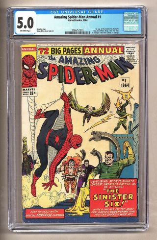 Spider - Man Annual 1 (cgc 5.  0) O/w Pgs; 1st App.  Sinister Six (c 26148)