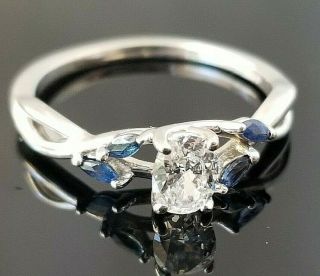 Petite Vintage Oval Solitaire Blue Sapphire 18k white gold ring 2