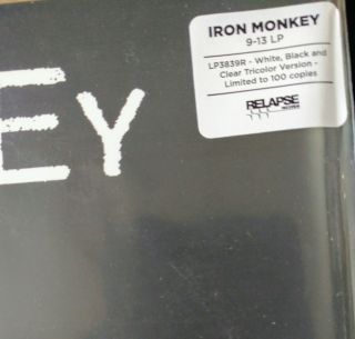 9 - 13 Iron Monkey Vinyl LP WHITE BLACK CLEAR TRI - COLOR w/PATCH /100 3