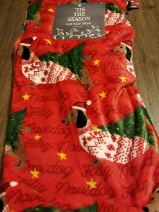Dachshund Wiener Dog Christmas Holiday Soft Plush Throw Blanket Nwt 50 X 70