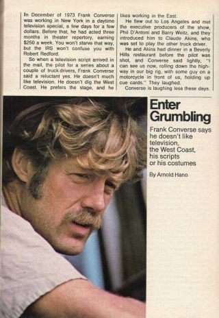 1972 Tv Guide Article Frank Converse Of Movin On Television Series