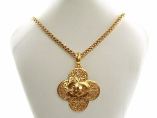 Authentic Chanel Vintage 24k Gold Plated Filigree Cc Cross Long Necklace