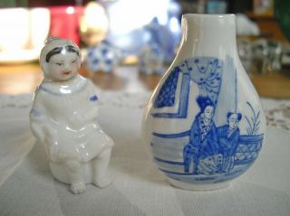 Vintage Ceramic Asian Bottle & Lady Figurine Japan
