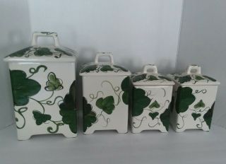 4 Pc White Green Ivy Canister Set By Jay Willfred Andrea Sadek Greenery Ceramic