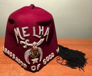 Melha Shriners Masonic Ambassador Of Good Will Fez Hat W Case