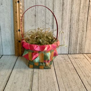 Vintage Miniature Easter Basket Japan W Waxy Grass Filler Mini