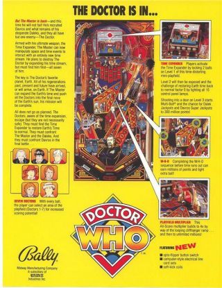 Doctor Who Pinball Flyer Nos Bally Game Art 1992 Daleks Tardis Sci - Fi