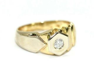 Vintage Italy 18k Yellow Gold Mens Diamond Ring: Size 7.  5,  7.  1 Grams, .  20 Carat