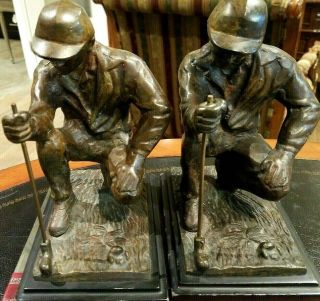 Vintage Cast Iron Bookends Golfers Bronze Metalware Golf Accessories Home Decor