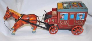 Vintage Overland Stage Coach With Horse Tin Toy Battery Operated - Non