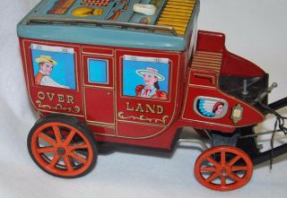 Vintage OVERLAND STAGE COACH with HORSE TIN TOY battery operated - non 2