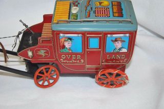 Vintage OVERLAND STAGE COACH with HORSE TIN TOY battery operated - non 3