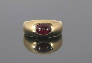 Vintage 18k Solid Yellow Gold Oval Ruby Cabochon Cocktail Ring Band Size 4.  25