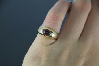 Vintage 18K Solid Yellow Gold Oval Ruby Cabochon Cocktail Ring Band Size 4.  25 2