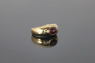 Vintage 18K Solid Yellow Gold Oval Ruby Cabochon Cocktail Ring Band Size 4.  25 3