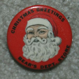 Vintage Pinback Pin - Santa Claus - Merry Christmas - Bear 
