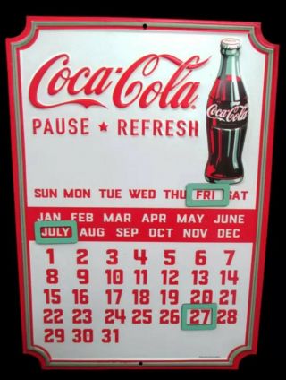Coca - Cola Metal Calendar Embossed With Magnets For Date Change -