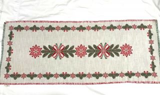 Vintage Austrian Christmas Table Runner Woven Cotton Made In Austria Red Green