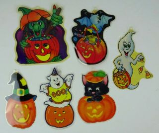 Halloween Decor Set Of 6 Color Clings Suction Cup Pumpkin Witch Ghost Cat Bat
