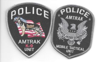 2 Federal Special Unit Patches - Mobile Tactical Unit & K - 9 - Amtrak Pd