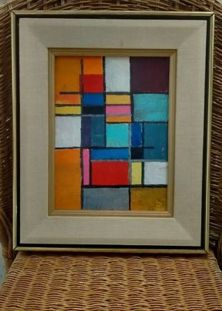 Mid Century Modern Style Abstract Brutalist Painting Signed Vintage Frame