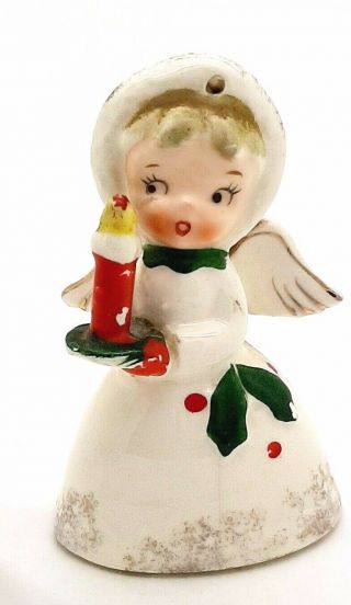 Vintage Napco 1950s Christmas Girl Angel Bell Ornament Figurine 3.  25 "