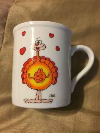 Wishbone Turkey Cartoon Hearts Coffee Mug Thanksgiving Papel