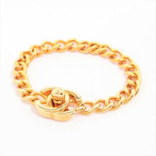 Chanel Cc Logo Turn Lock Bracelet Gold Tone Vintage Bangle V847