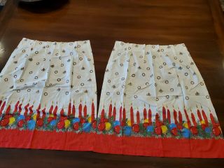 Vintage Christmas Curtains Pleated Top Shiny Brite Thymed Candles Wreath
